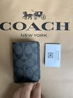 NWT Coach CJ753 Id Wallet In Signature Canvas & Leather Charcoal Black