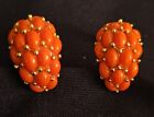 Kenneth Jay Lane Cabochon Cluster Earrings Coral Gold Tone Clip-On