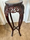 Antique Chinese Hand Carved Rosewood & Marble Plant Stand Cherry Blossoms