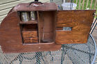 VINTAGE WOOD FISHING TACKLE BOX With  (2) REMOVABLE DRAWERS Ladle & (2) Tin Cans