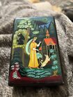 Vintage Signed Hand Painted RUSSIAN LACQUER BOX WHIMSICAL FOREST SCENE W/DOG SGN