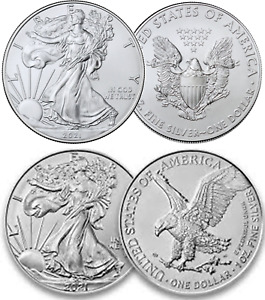 2021 American Eagle Type 1 and 2 each coin 1oz .999 Silver Coins from mint tube