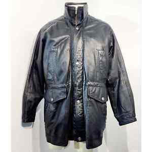 Men's Black Warm Leather Trench Coat by Wilson Leather - Size Large