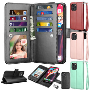 For iPhone 15 14 13 12 11 Pro Max XR 7 8 Magneti Leather Wallet Phone Case Cover