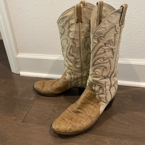 Larry Mahan Vintage Cowboy Boots Mens Size 11E Tan Two Tone #LMM 4032C3M G842252