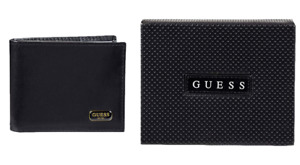 Guess Men's Leather Credit Card Id Wallet Passcase Bifold Black RFID 31GU130001