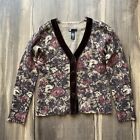 Carole Little Women’s Lambs Wool/Angora Floral Brown Knitted Cardigan Small