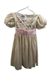 My Twinn Satin Dress Cream/Pink Embroidered Floral Detail Girl Size Small