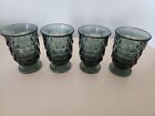 Vtg Indiana Whitehall Colony Juice Glass Riviera Green Teal Blue Cubist Set 4