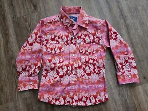 Texas Cotton Pearl Snap Western Shirt Girls Size XXS Rodeo Long Sleeve Red Pink