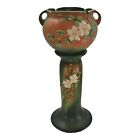 Roseville White Rose Brown And Green 1940 Art Pottery Jardiniere Pedestal 653-10