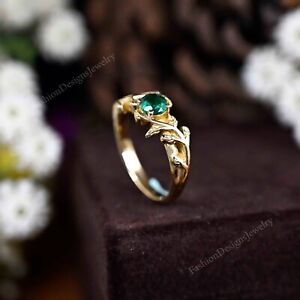 Emerald Cz Leaf Ring Cubic Zirco Brass Gold Plated Ring Minimalist  Gift For her