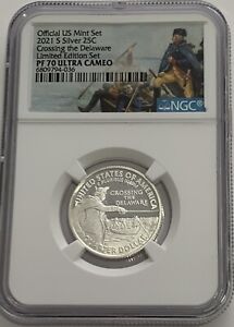 2021 S NGC PF70 ULT CAMEO LIMITED EDITION CROSSING DELAWARE SILVER PROOF QUARTER