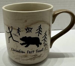 New ListingCanadian Fast Food ~ Coffee Tea Coco Mug Black Bear Chasing Man Trees 12oz
