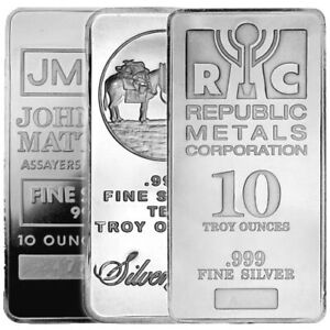 10 oz Silver Bar (Varied Condition, Any Mint)