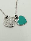 TIFFANY & Co Return To Tiffany Mini Double Hearts Tag 925 + Blue Enamel Necklace