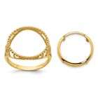 14k Yellow Gold Polished Ladies Wire Fancy Beaded 14.0mm Coin Bezel Ring