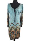 Aryeh Empire Waist Sweater Knit Sheath Midi Dress Aqua Blue Long Sleeve Sz L