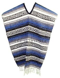 Traditional Mexican Poncho - ROYAL BLUE - ONE SIZE FITS ALL Blanket Serape Gaban