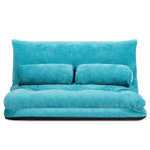 Floor Sofa Bed 6-Position Adjustable Sleeper Lounge Couch with 2 Pillows Blue