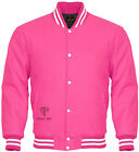 Varsity Jacket For Women Baseball School Jacket All Wool Hot Pink Bomber Jacket