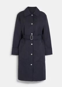 Coach Size Large Navy Mid Length Belted Trench Coat