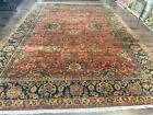 Indo Per'sian Mahal Rug 10x14 Large Red Indian Carpet Floral Handmade Wool