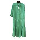 Chico’s Womens Tiered Sandwash Maxi Dress Size 3 XL / 16 Roll Sleeve Green NEW