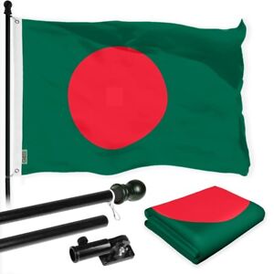 G128 Combo Pack: 6 Ft Flagpole Black & Bangladesh Flag 3x5 Ft Printed 150D Poly