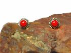 Red Round CORAL  Sterling Silver 925 Gemstone Stud Earrings - 5 mm