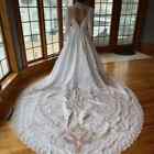 Vintage White Satin Long Sleeve Traditional Wedding Gown Bridal Dress Size 10