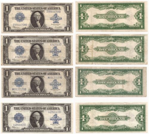 1923 Large Size $1 Dollar Bill Silver Certificate 4 NOTE LOT!! 398D-WCNM