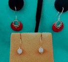 STERLING EARRINGS (2PRS.) RED CORAL & SPARKLY CZ'S