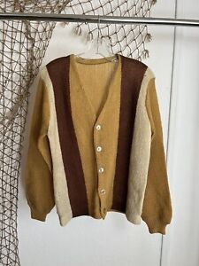 Vintage 1950's 60s Striped Mohair Wool Men's Cardigan Grunge Rockabilly Sweater