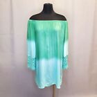 Raviya Ombre Turqouise Offshoulder Beach Dress Long sleeves Lace Cuffs  Size S