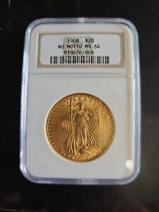 1908 No Motto $20 Gold St. Gaudens PCGS MS64