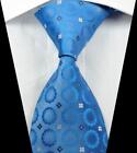 Hot Classic Patterns Baby Blue White JACQUARD WOVEN 100% Silk Men's Tie Necktie