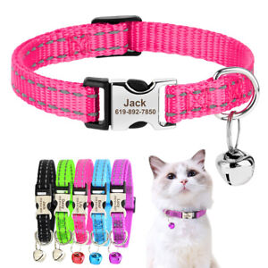 Personalized Cat Collar Nylon Reflective Puppy Kitten Name Engraved Metal Buckle