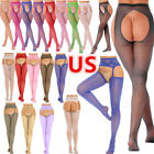 US Women Fishnet Hollow Out Stockings Suspender Thigh High Footed Socks Hosiery