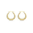 14K Solid Gold Bamboo Style French Lock Hoop Earrings - Jewelry Womens & Girls