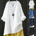 Womens Cotton Linen T-Shirt Long Sleeve Blouse Ladies Casual Tunic Loose Tops