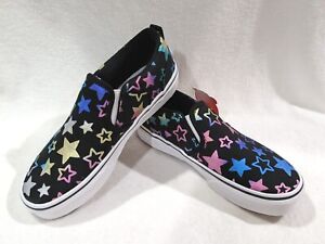 Vans Girl's Asher Foil Stars Black/Multi Canvas Slip On Skate Shoes-Size 5/6 NWB
