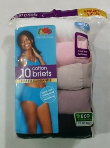 Fruit of the Loom Women's 10 Pack Cotton Briefs NEW Sizes 6, 8, 9 & 10