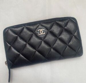 Auth Chanel Matelasse Long Wallet Black Color Round zipper CoCo Mark Women's