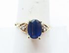 10k Yellow Gold ~8x6mm Oval Sapphire & Diamond Accent Heart Sides Ring Size 8.75