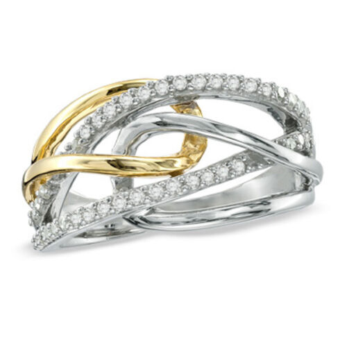 1/4 Ct Natural Diamond Knot Ring In Sterling Silver And 14K Gold Plate