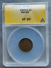 1909-S 1C VF20 Anacs Graded Collectible US Coin Indian Head Penny