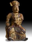 Mongolian Warrior Antique Chinese Gilt Ancestor Effigy Wood Statue 17”H 蒙古雕像