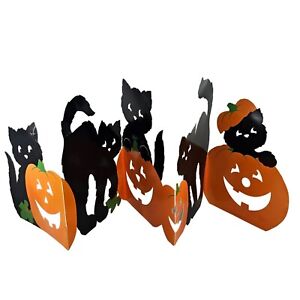 Vintage Hallmark Cards Halloween Die Cut Black Cats Pumpkins Fold Out