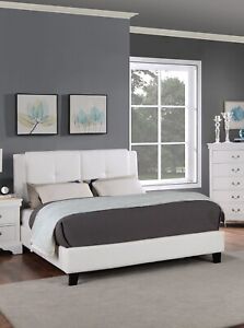 Contemporary 1pc Est King Size Bed White Faux Leather Upholstered Panel Bedroom